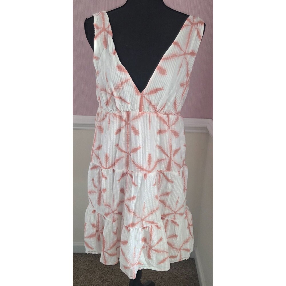 LOFT Women's Summer V Swing Cotton Lined Tiered Mini Dress New Sz M